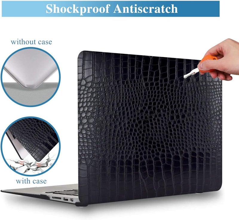 KEROM Compatible with MacBook Air 13 inch Case 2025-2022 M4 M3 M2 A3240 A3113 A2681, Textured Elegant Luxury Crocodile Skin Aligator Skin Snakeskin PU Leather Hard Shell Case & Keyboard Cover, Black - Image 2